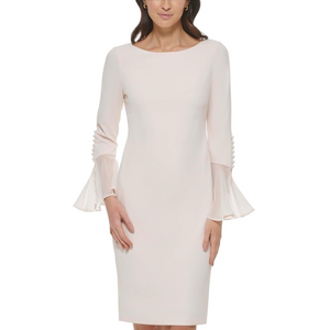 Calvin Klein Chiffon Bell Sleeve Pastel Pink Cocktail Shift Dress 12P Feminine